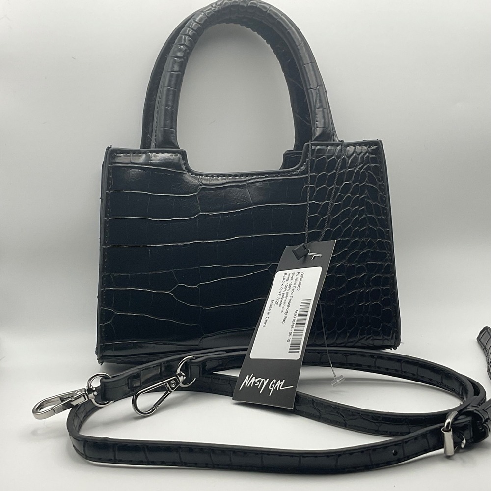 Black faux croc mini purse crossbody nasty gal festival mob wife y2k indie rave